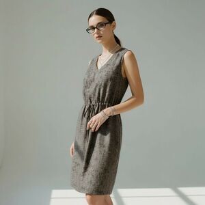 Eileen Fisher Silk Dress Small | Abstract Print Sleeveless Drawstring Waist